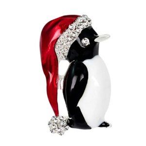 NET Christmas Penguin Brooch with Crystal Accents - Gift Boxed